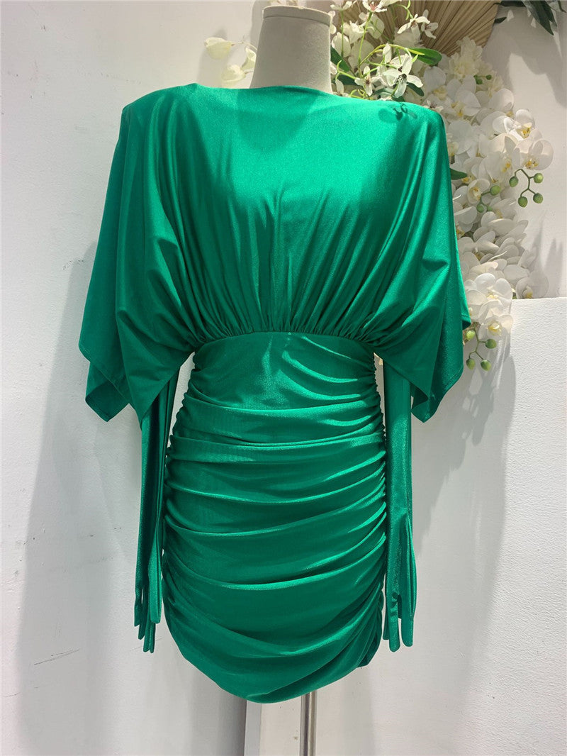 Vêtements pour femmes Robe style mondain Mode Col en V Plissé Vêtements bidirectionnels