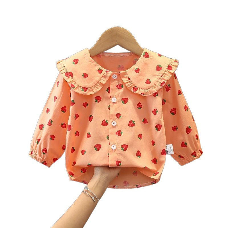 Strawberry Long Sleeve Blouse Spring Fashionable Clothes Little Girl