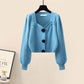 Gentle Puff Sleeve Knit Sweater High Waist Wide Leg Casual Pants Set