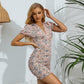 Bohemian Style Fitted Print Pleated Short Sleeve Dress
