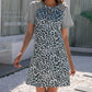 Leopard Print Stitching Mid-length Short-sleeved Pullover Color-blocking Round Neck