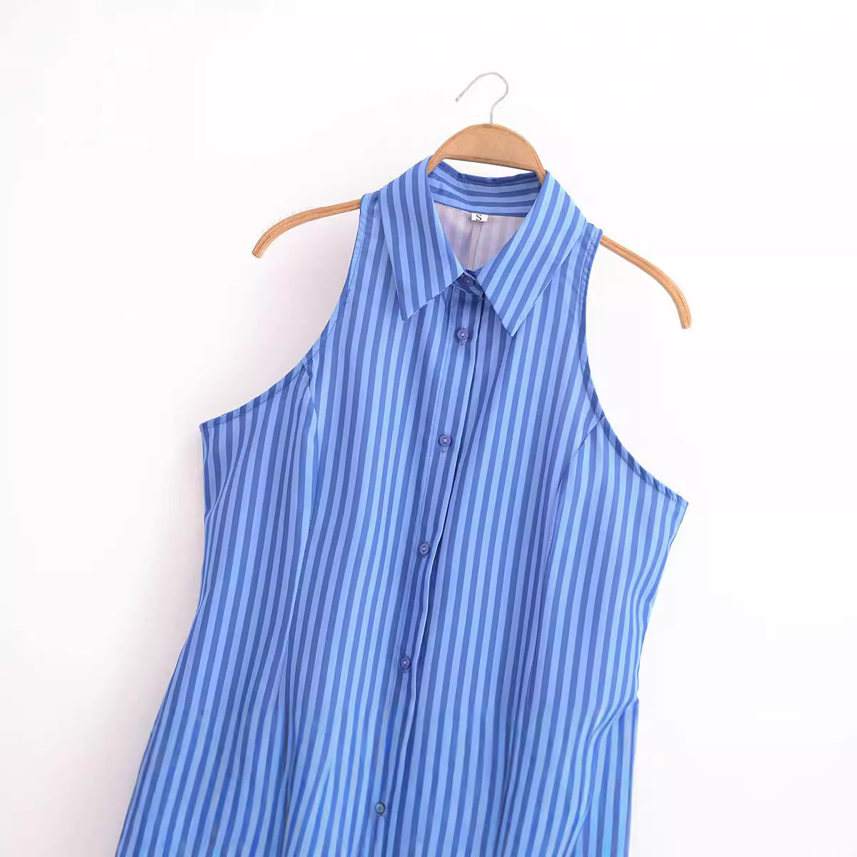 Striped Lapel Single Breasted Sleeveless Lace Up Slim Fit Dress Women