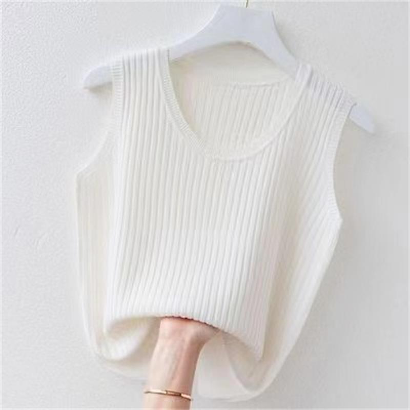 Women's Summer Ice Silk Round Neck Camisole Vest Knitted Bottoming Shirt