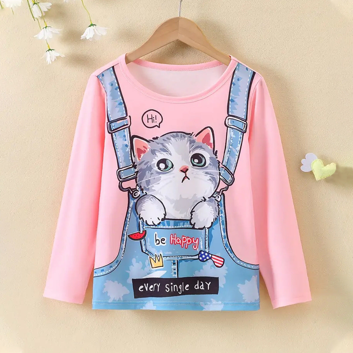 Haut à manches longues pour petite fille, motif chaton mignon, cadeau pour enfants, fête