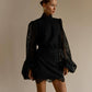 Womens Fashion Two-Piece Set Lantern-Sleeve Turtleneck Lace Top And Bottom