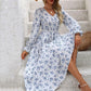Fall Women's Clothing Printed V-neck Long Sleeve Big Hem Fashion All-matching Dress