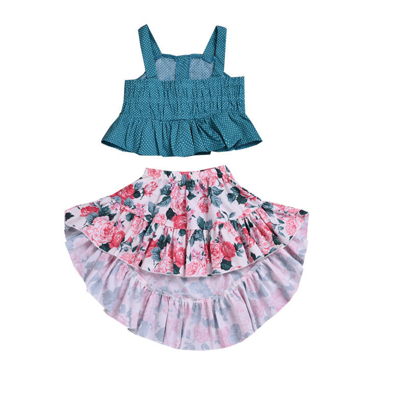 Two Piece Dress With Drawstring Top and Irregular Print