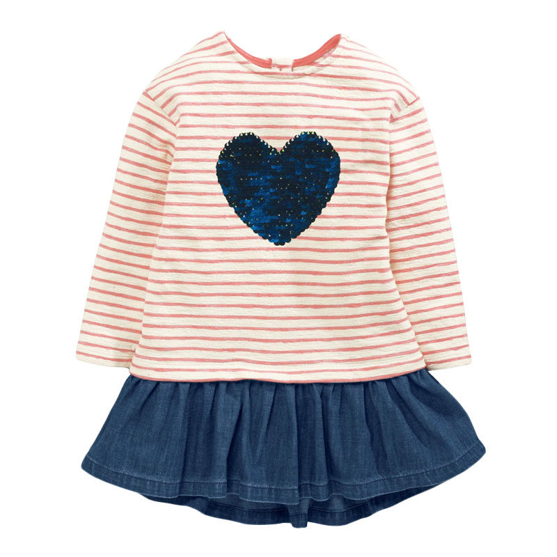 Girls Fashion Patchwork Long Sleeve Dress