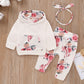 Girls hooded top floral three-piece suit