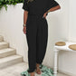 V-neck Jumpsuit Lace-up Waist Loose Solid Color Suit