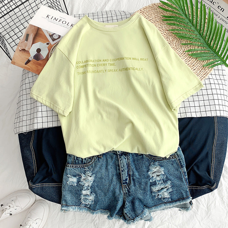 Korean style loose all-match cec half sleeve t-shirt