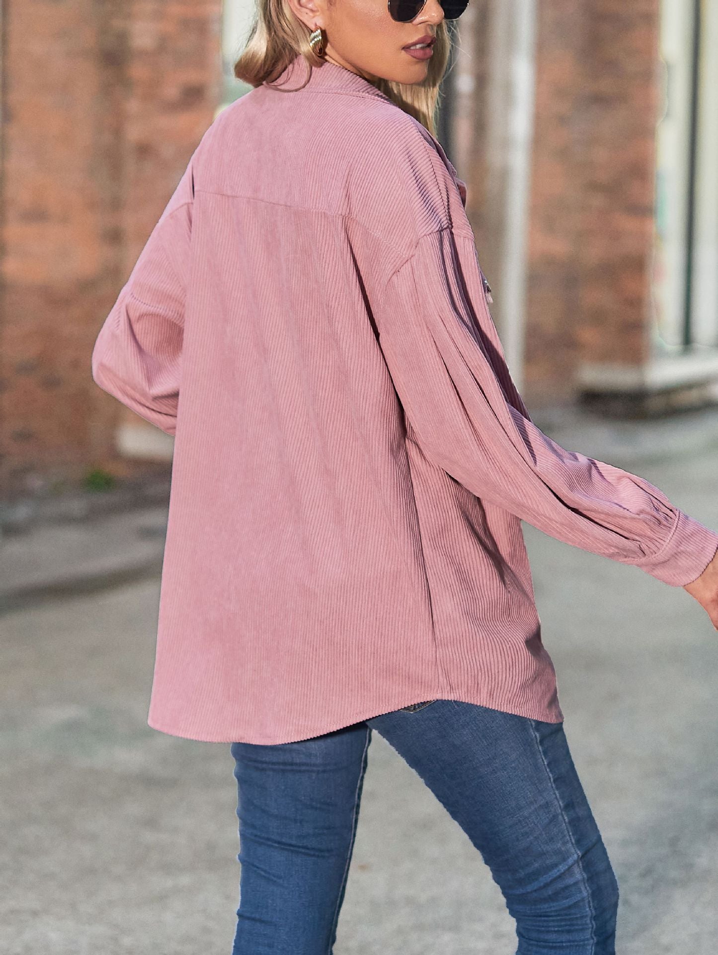 Casual Loose Lantern Sleeve Corduroy Shirt