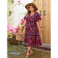 Robe ample imprimée style rétro européen et américain, grande taille, décontractée, col en V