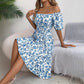 Robe à volants et col carré fleuri pour femme