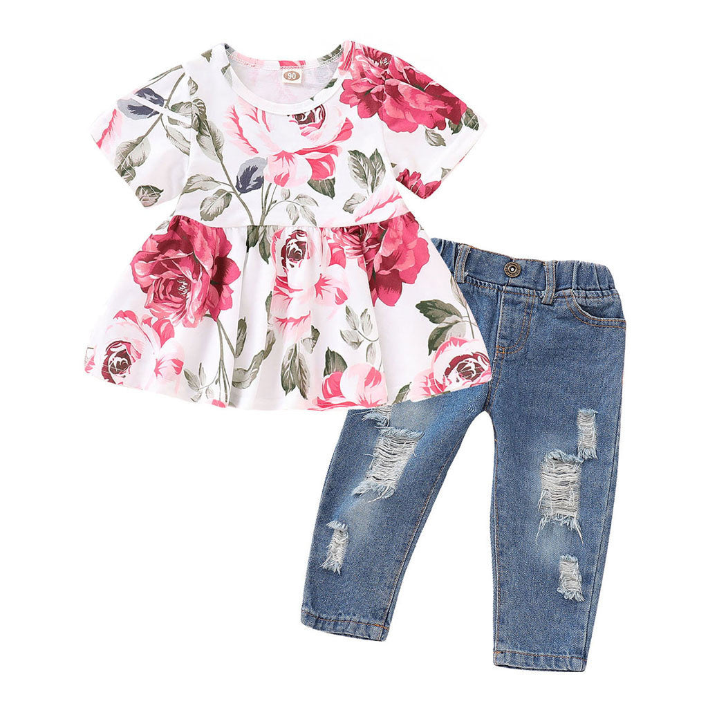 Combinaison en jean à haut rose pour enfant