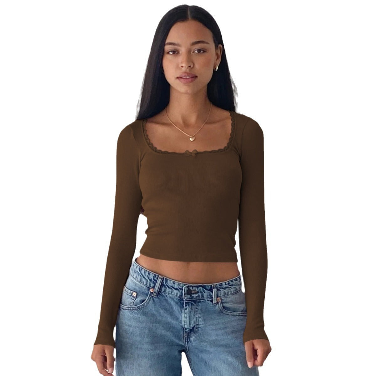 Slimming Slim Lace Stitching Top U-neck Bottoming Shirt