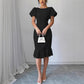Round Neck Lantern Sleeve Ruffled Elegant Fishtail Skirt