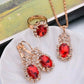 Europe And The United States Personalized Water Drop Color Diamond Necklace, Earrings, Rings Set, Shiny High-end Bridal Jewelry Wholesale
