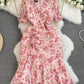 Small Floral Chiffon Dress Slim Fishtail Dress