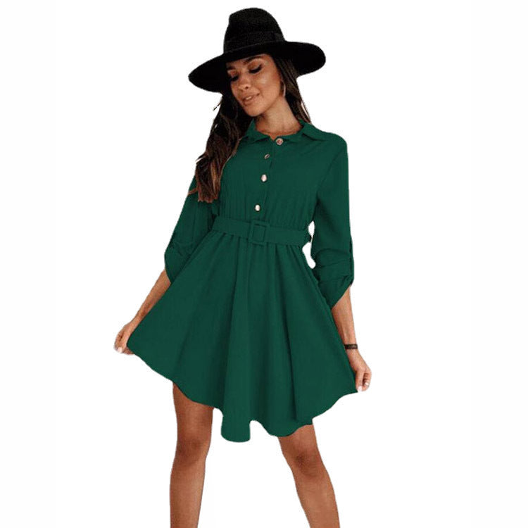 Spring NEW Long Sleeve Solid Color Dress