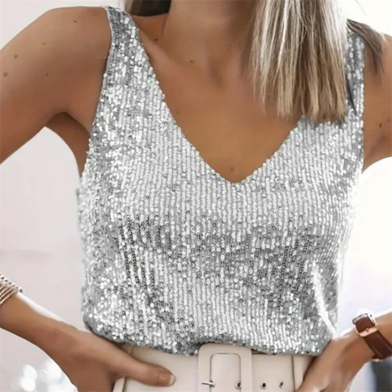 Women's Sequin Summer Young V-neck Top