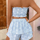2pcs Women Holiday Floral Print Multi-Layer Ruffle Hem Set