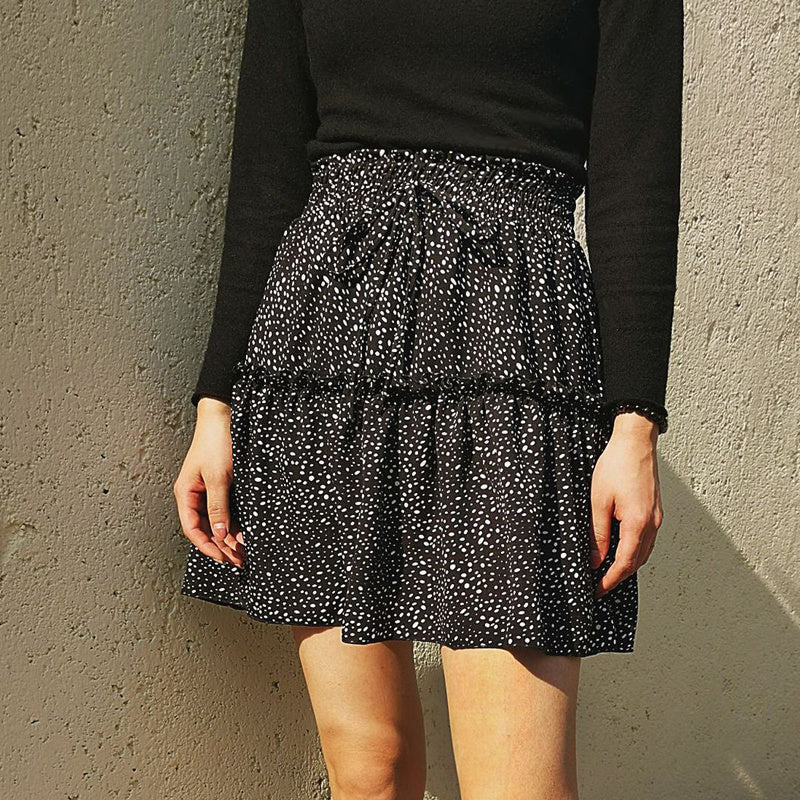 Printed pleated polka dot skirt