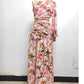 Robe moulante à manches longues et épaules dénudées, coupe ajustée, motif floral, fendue et ajourée