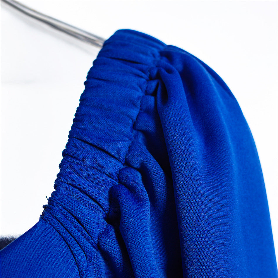 Waist puff sleeve stretch cotton dress