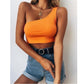 Solid Color Low-Cut Sleeveless Umbilical One-Shoulder Halterneck Vest