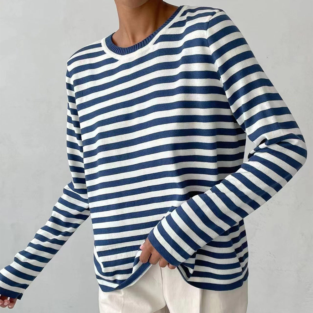 Pull rayé à manches longues en tricot, pull polyvalent, vêtements pour femmes
