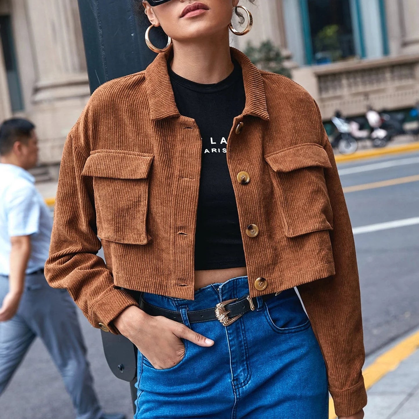 Corduroy Loose Short Long Sleeve Small Coat