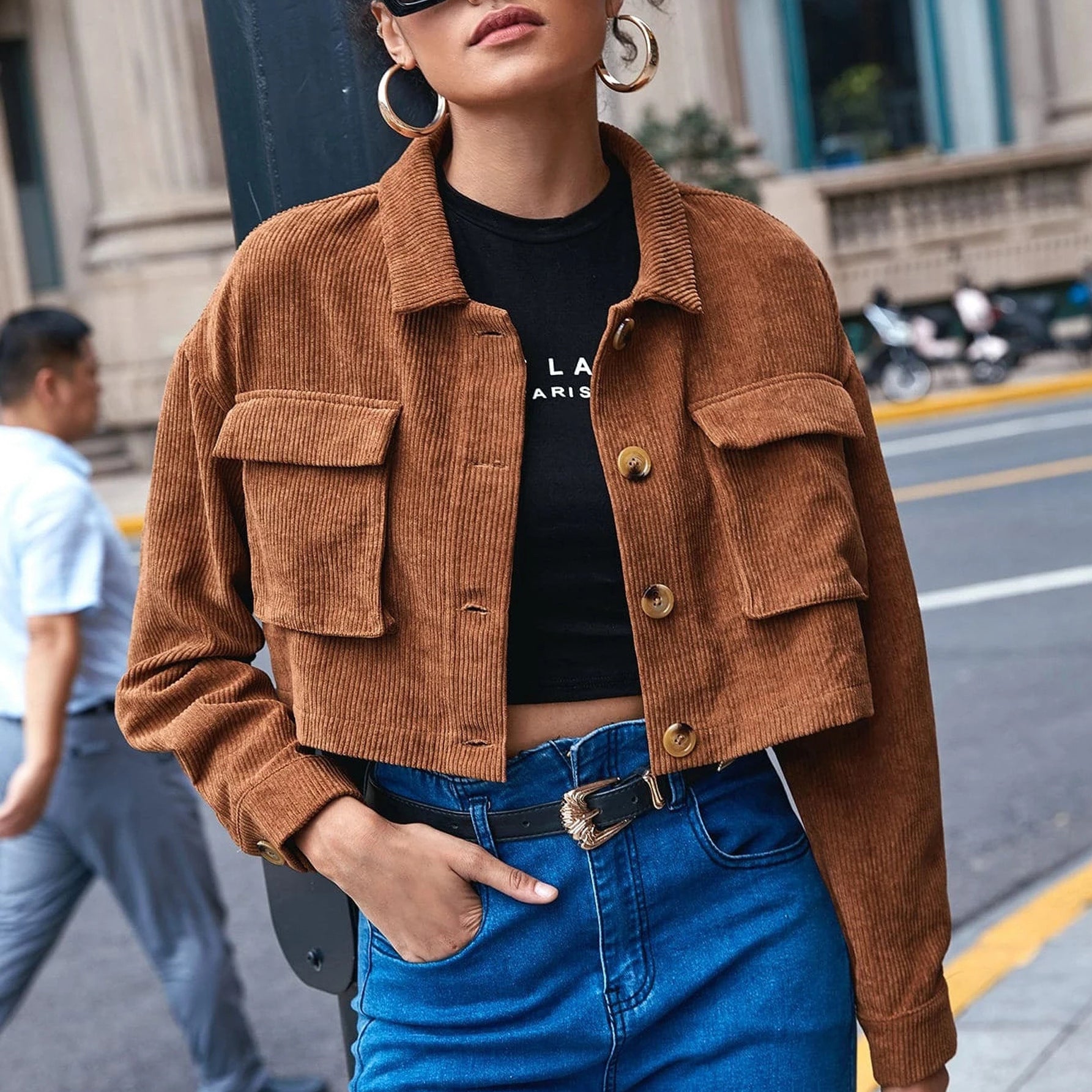 Corduroy Loose Short Long Sleeve Small Coat