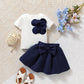 Flower Short Sleeves With Bow Puff Skirt Set
