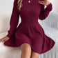 Solid Color Twist Fitted Waist Lantern Long Sleeve Sweater Dress