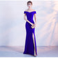 Banquet evening dress word-shoulder fishtail dress