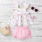 Girls Multicolor Print Sling Dress Two Piece Set