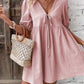 Loose-fit Woven Deep V-neck Designer Tie-front A-line Dress