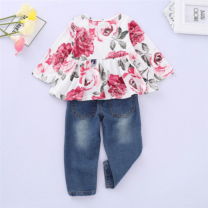 Combinaison en jean à haut rose pour enfant