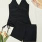 Two-piece Split Strap Drawstring Swimsuit With Boyshorts