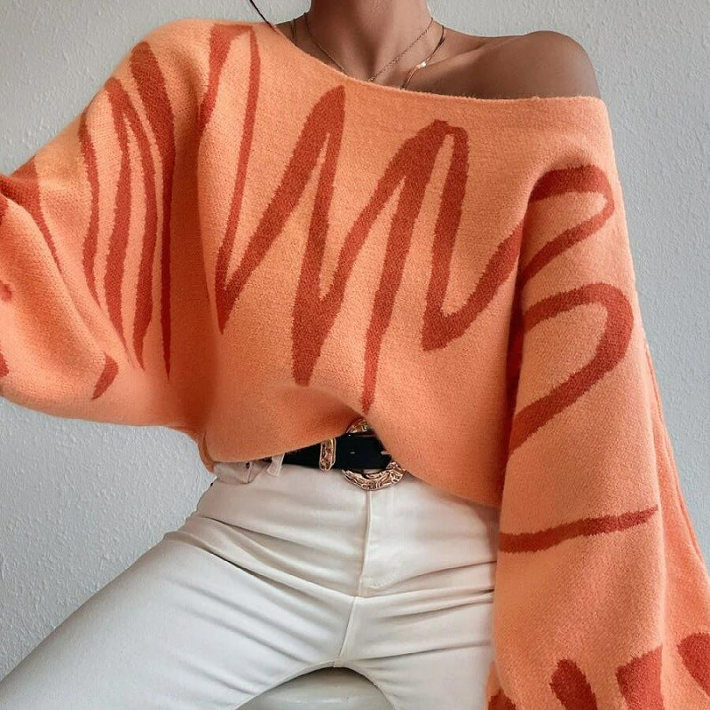 Pull à manches lanternes, nouvelle collection tendance, imprimé, ample, vêtements pour femmes