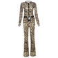 Women's Round Neck Button Contrast Color Suit