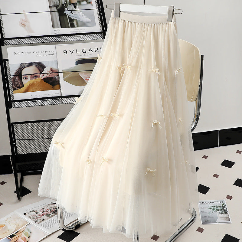 Bow Mesh Skirt Women's Mid-length