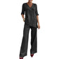Casual Cotton-Linen Solid-Color Mid-Sleeve V-Neck Top And Straight-Cut Casual Pants Set