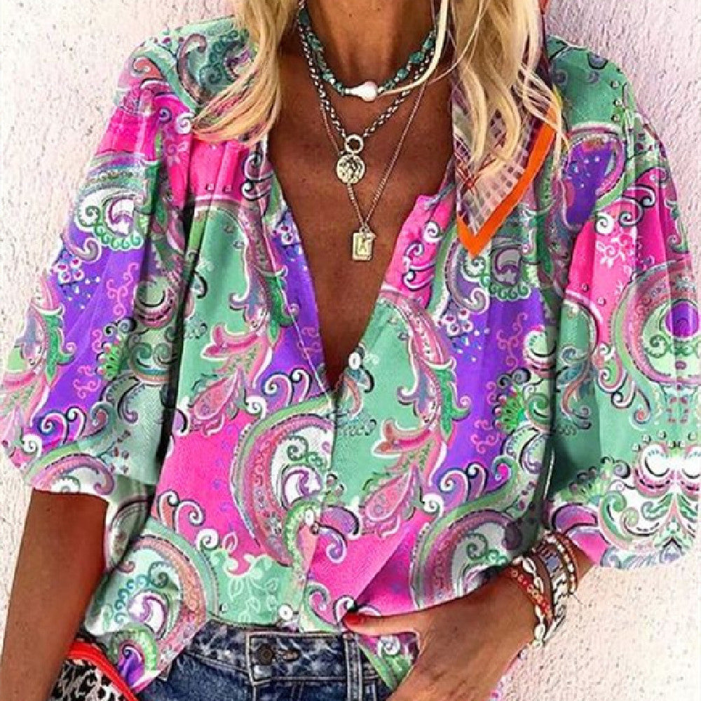 Women's Fashion Digital Printing Casual Shirt