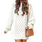 Women's Round Neck Long Sleeve Twisted Knitted Mid-length Dress Sweater