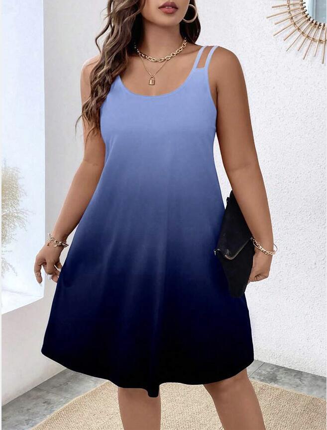Women's Round Neck Gradient Printing Casual Camisole Dress