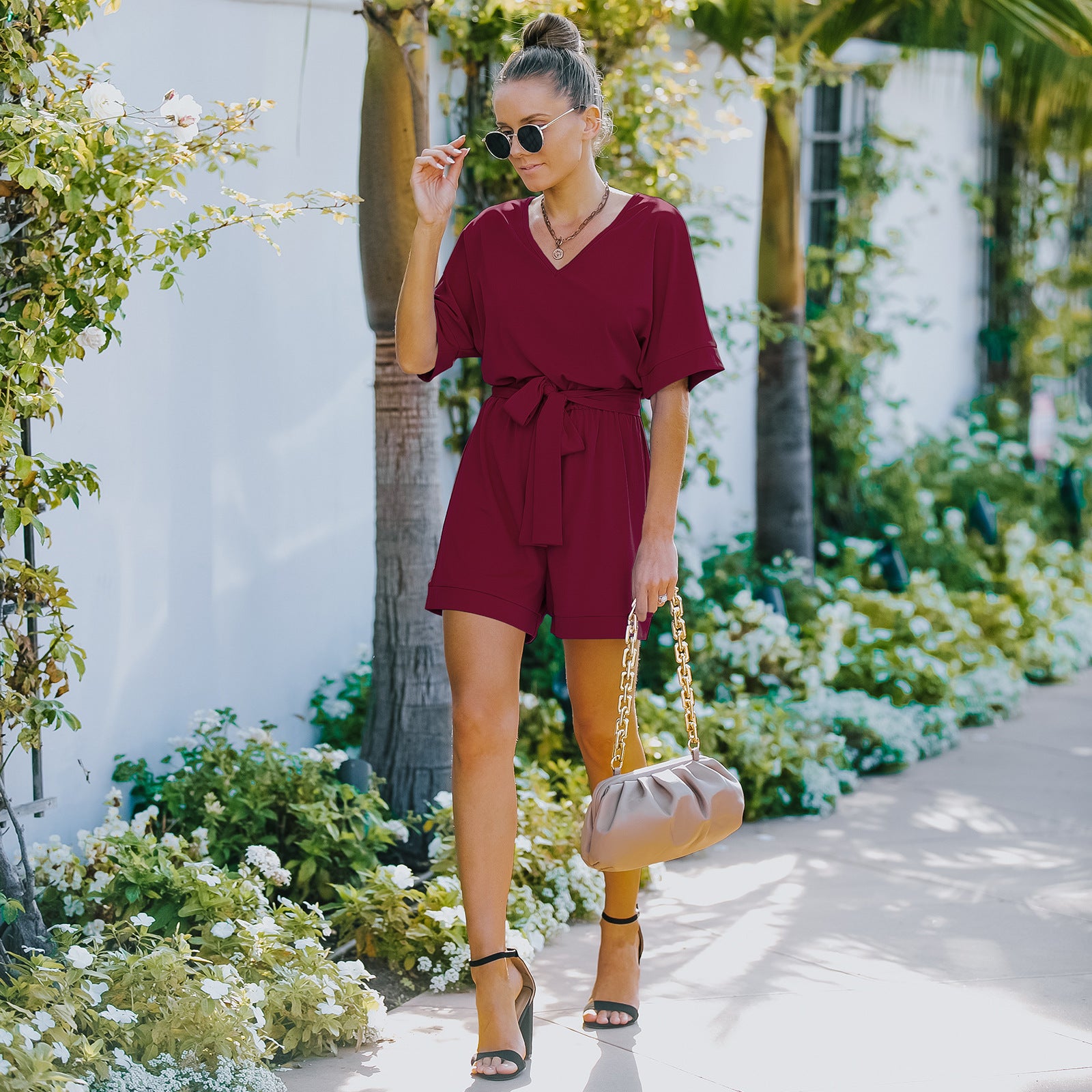 European And American Summer Women's Solid Color Jumpsuit