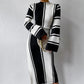 Long Striped Crew Neck Casual Women's Knitted Dress