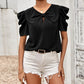 Solid Color Puff Sleeve V-neck Slim-fitting New Women's Shirt